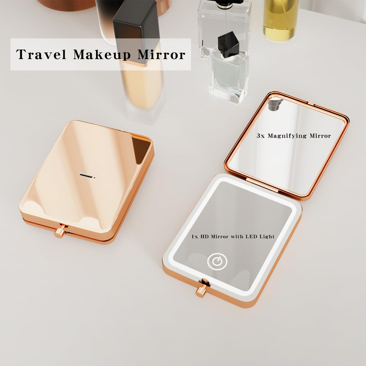 LED Lighted Travel Makeup Mirror 1x 3x Magnification - PDOZV Official Imagery - 8