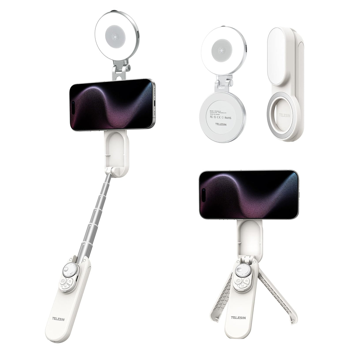 TELESIN Magnetic Selfie Stick Tripod with Selfie Light - TELESIN Official Imagery - 1