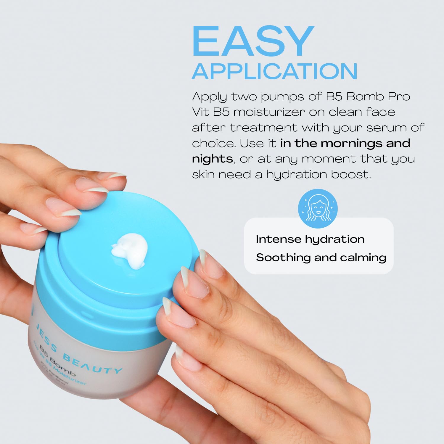 JESS BEAUTY | B5 Bomb Moisturizer | 20% Panthenol Face Cream for Deep Hydration, Strengthens Skin Barrier & Soothing Relief | Lightweight, with Hyaluronic Acid & Vitamin E | Korean Skincare 1.7 fl oz - JESS BEAUTY Official Product View 6