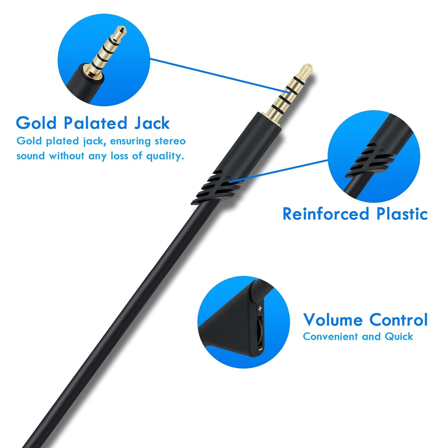 Mcbazel 2M 6.5 Feet Replacement Headset Cable with Volume Control by Mcbazel - Angle View 5