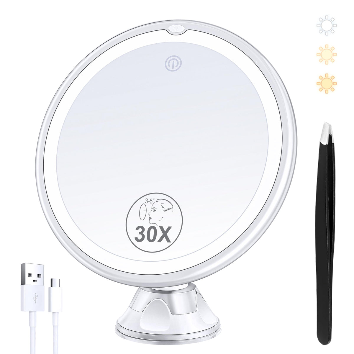 Lighted Makeup Mirror with 30X Magnification 30X Magnifying - B Beauty Planet Official Product Imagery - 1