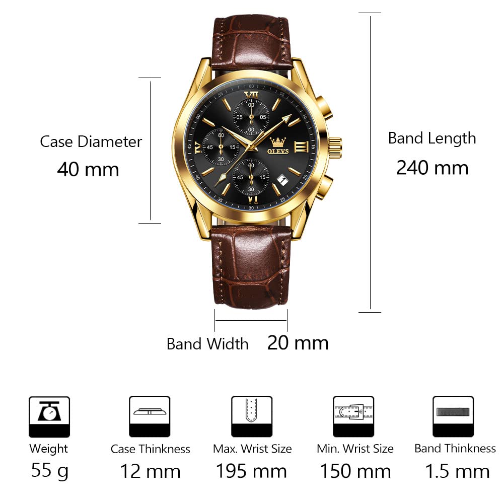 OLEVS Men's Chronograph Watch Leather Band Rose Gold