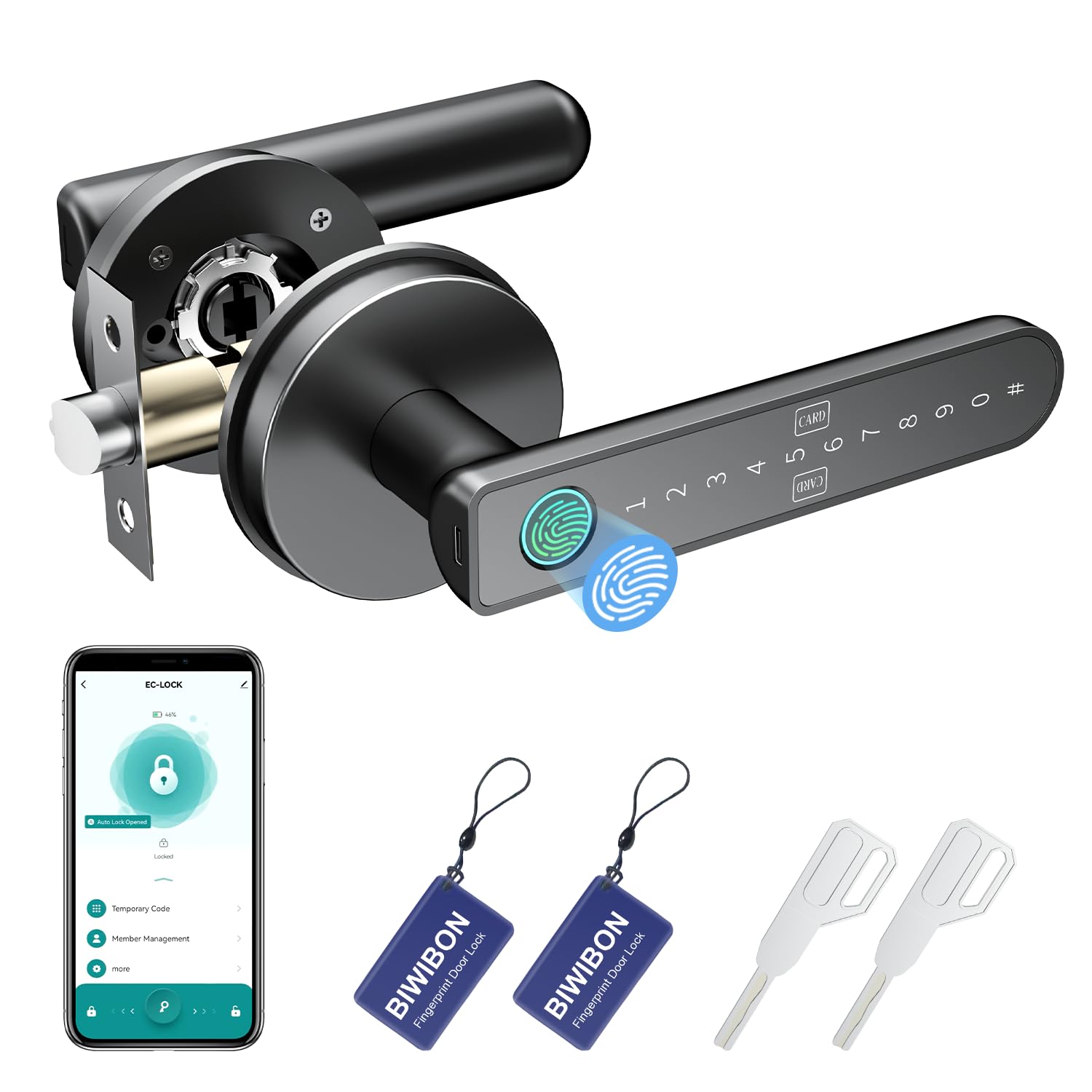 BIWIBON Fingerprint Door Lock – Fingerprint Door Knob with 5 Unlo - BIWIBON Official Product View 1