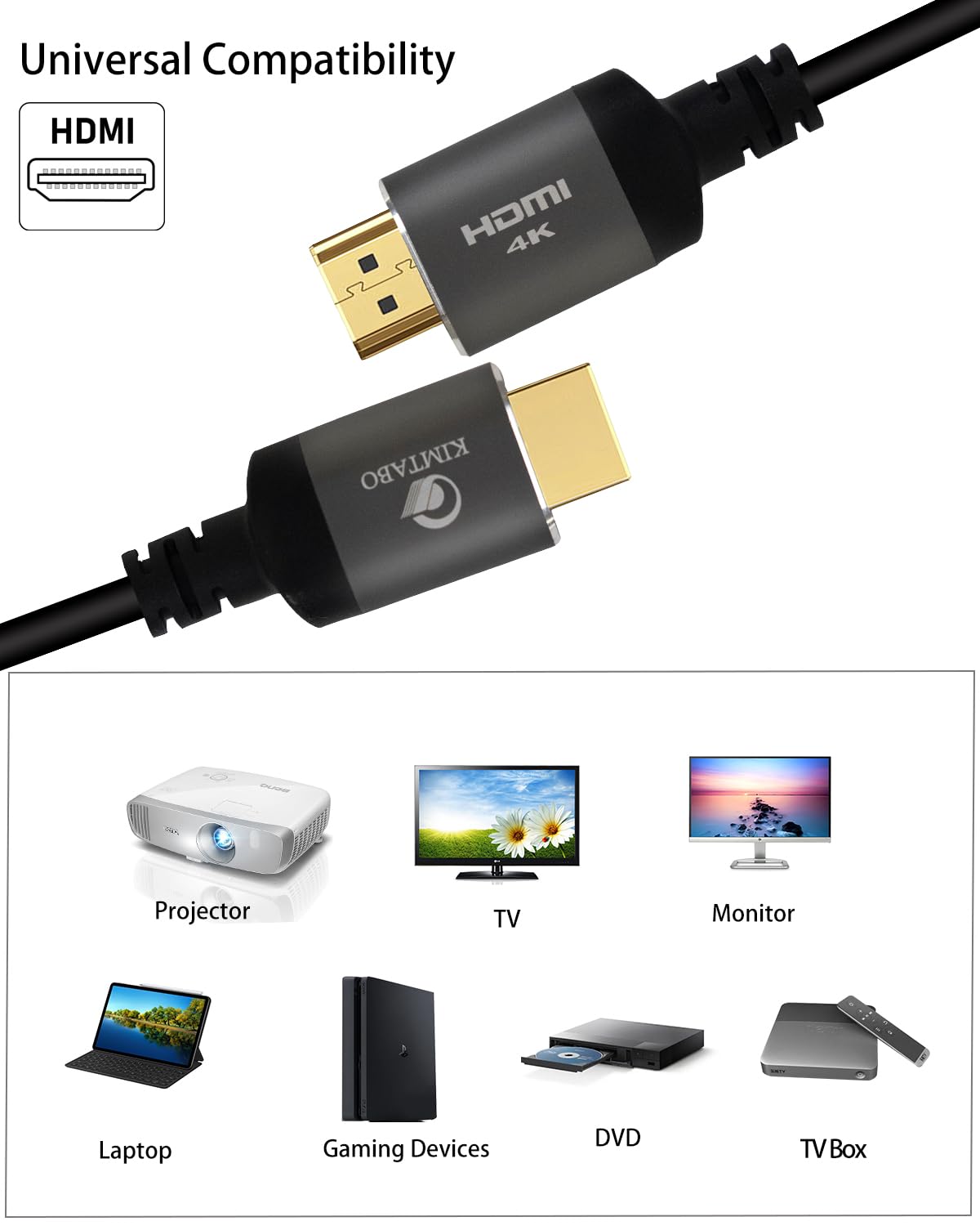 KIMTABO 25 ft HDMI Cable 4K, High Speed Long HDMI Cables Support by KIMTABO - Angle View 7