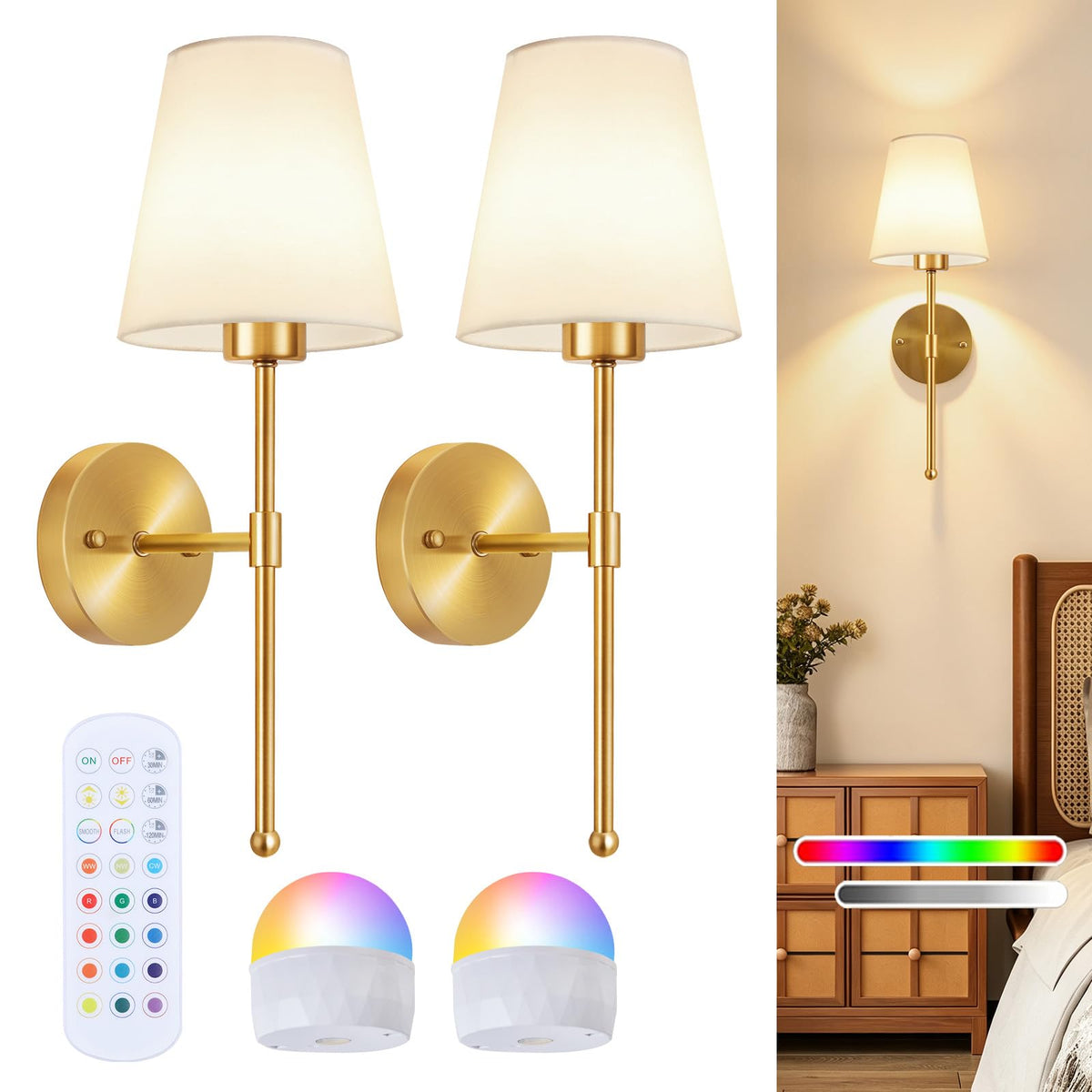 Battery Operated Wall Sconce Set of 2 Rechargeable Wall - LHRLAK Official Imagery - 1