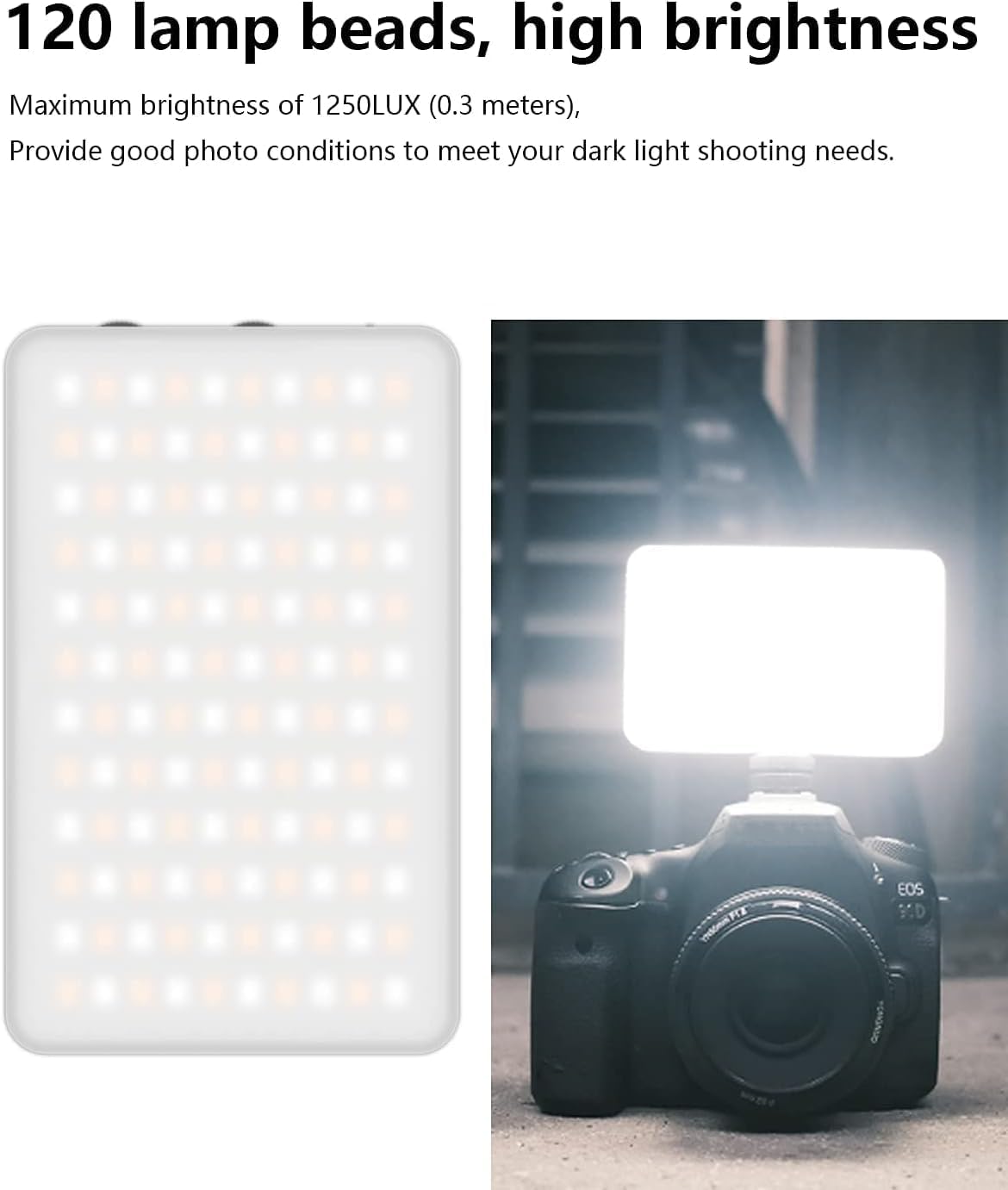 ULANZI VL120 RGB LED video light with built-in 3100mAh battery, compact pocket-sized on-camera lighting for videography.