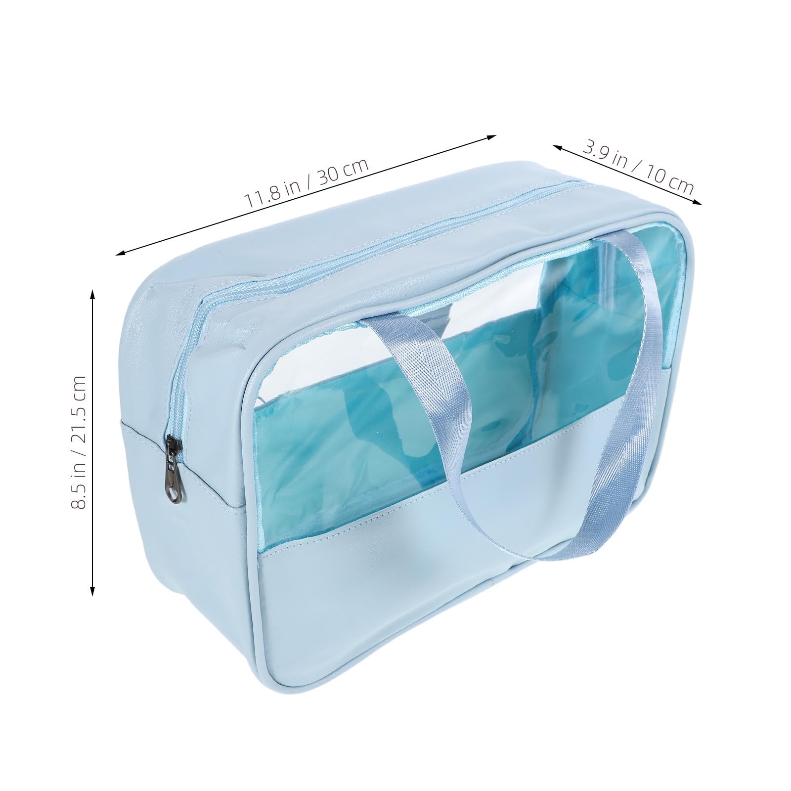 Healifty Large Capacity Waterproof Makeup Bag with Handle, Blue Large Multifunctional Travel Toiletry Organizer Pouch for Women, Portable Cosmetic Storage and Wash Bag for School and Travel