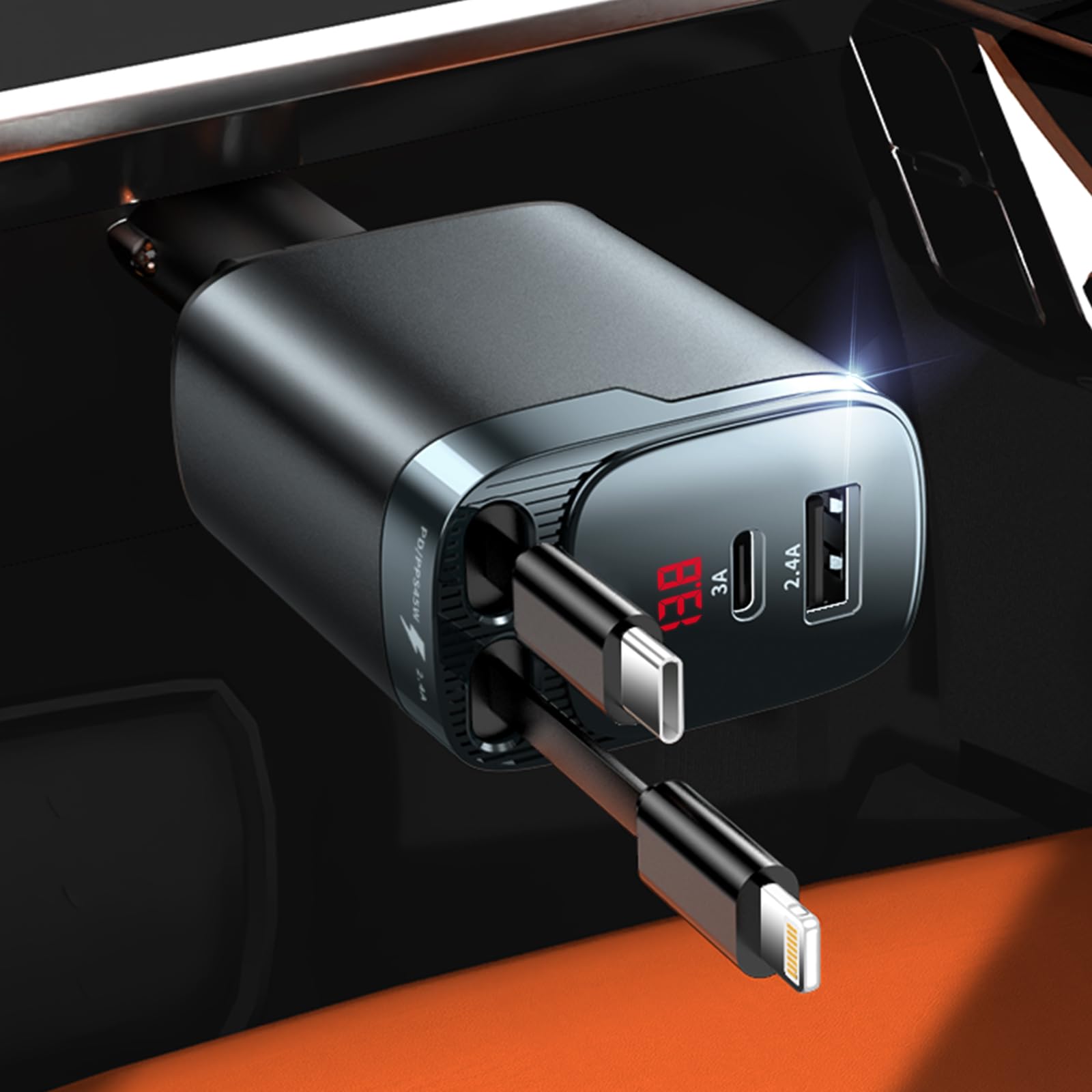 Estbuc 84W Retractable Car Charger, 4-in-1 Car Charger Adapter US by Estbuc - Angle View 1