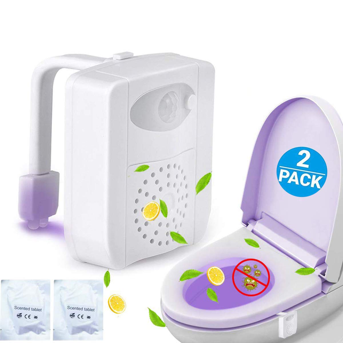 ZEZHOU Toilet Light 2 Pack - 16 Color LED Toilet Bowl Light - Product Imagery