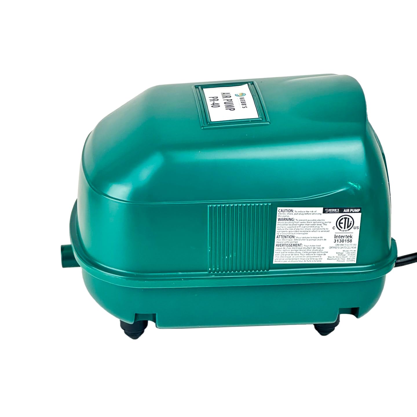 Webb's Water Gardens Webb's Pond Ripple Air Pump PR40, Aerate Pon - Webb's Water Gardens Official Product View 4