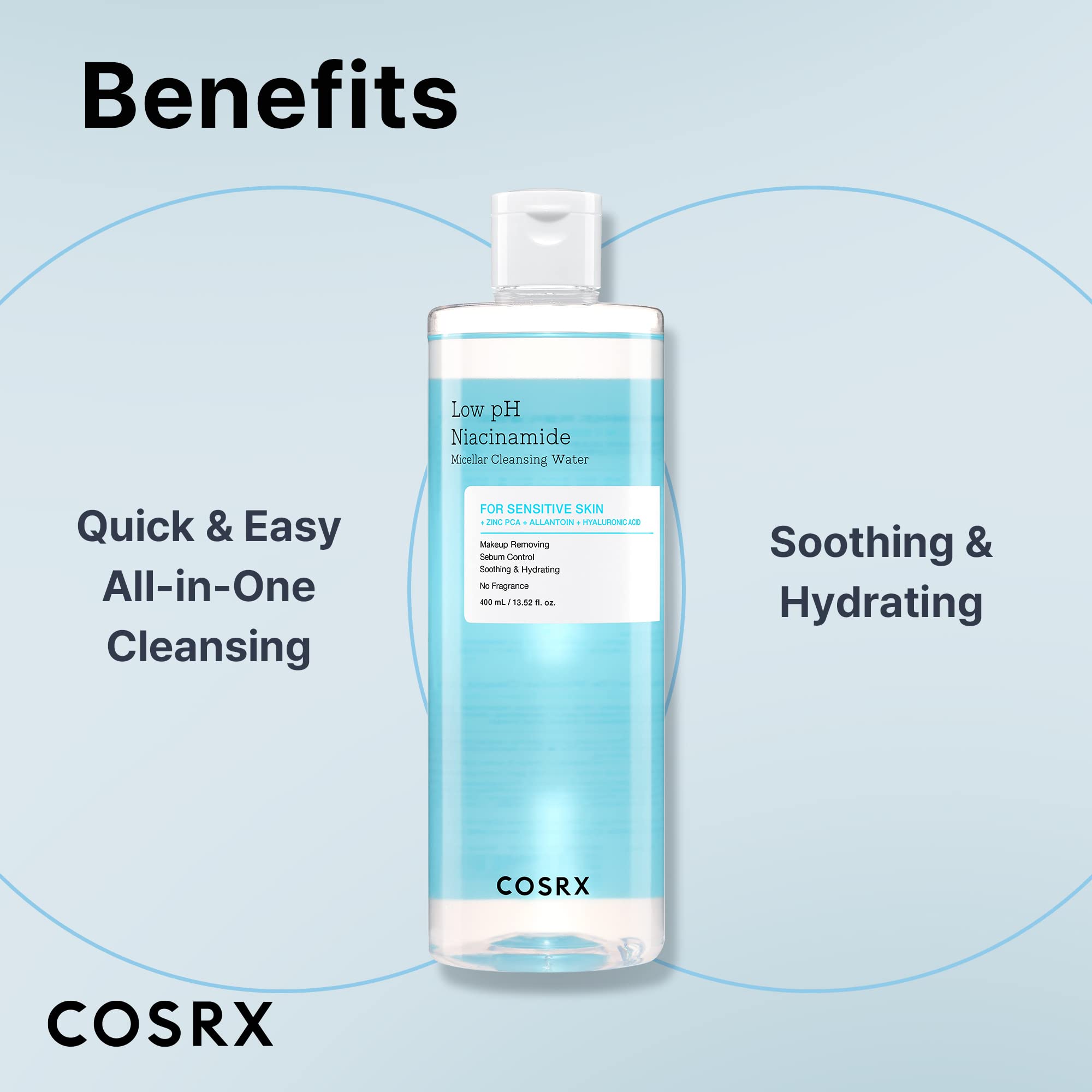 COSRX Low pH Niacinamide Cleansing Water for Sensitive Skin, - COSRX