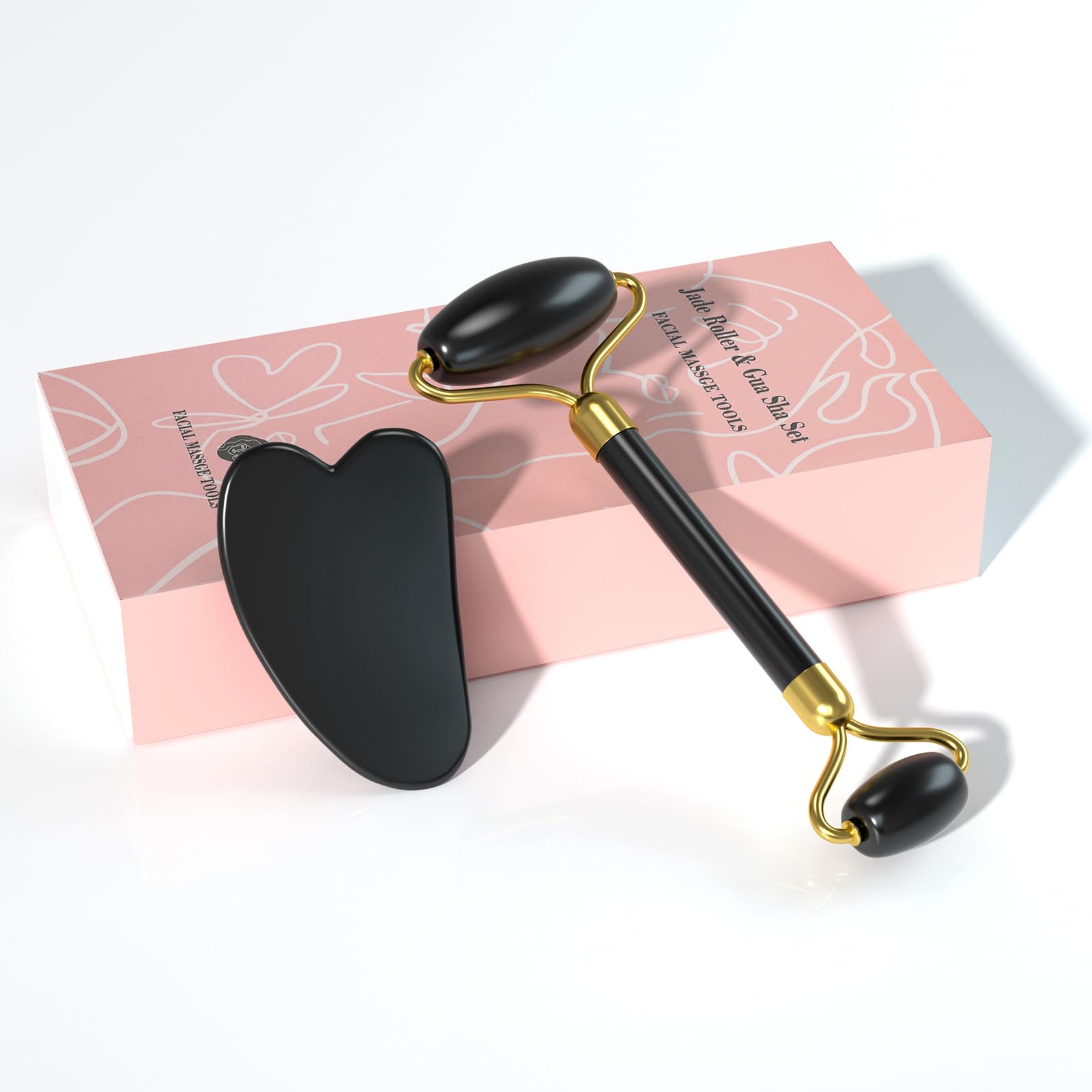 Gua Sha & Jade Roller Set for Face and Body, Facial Massage - Product Imagery