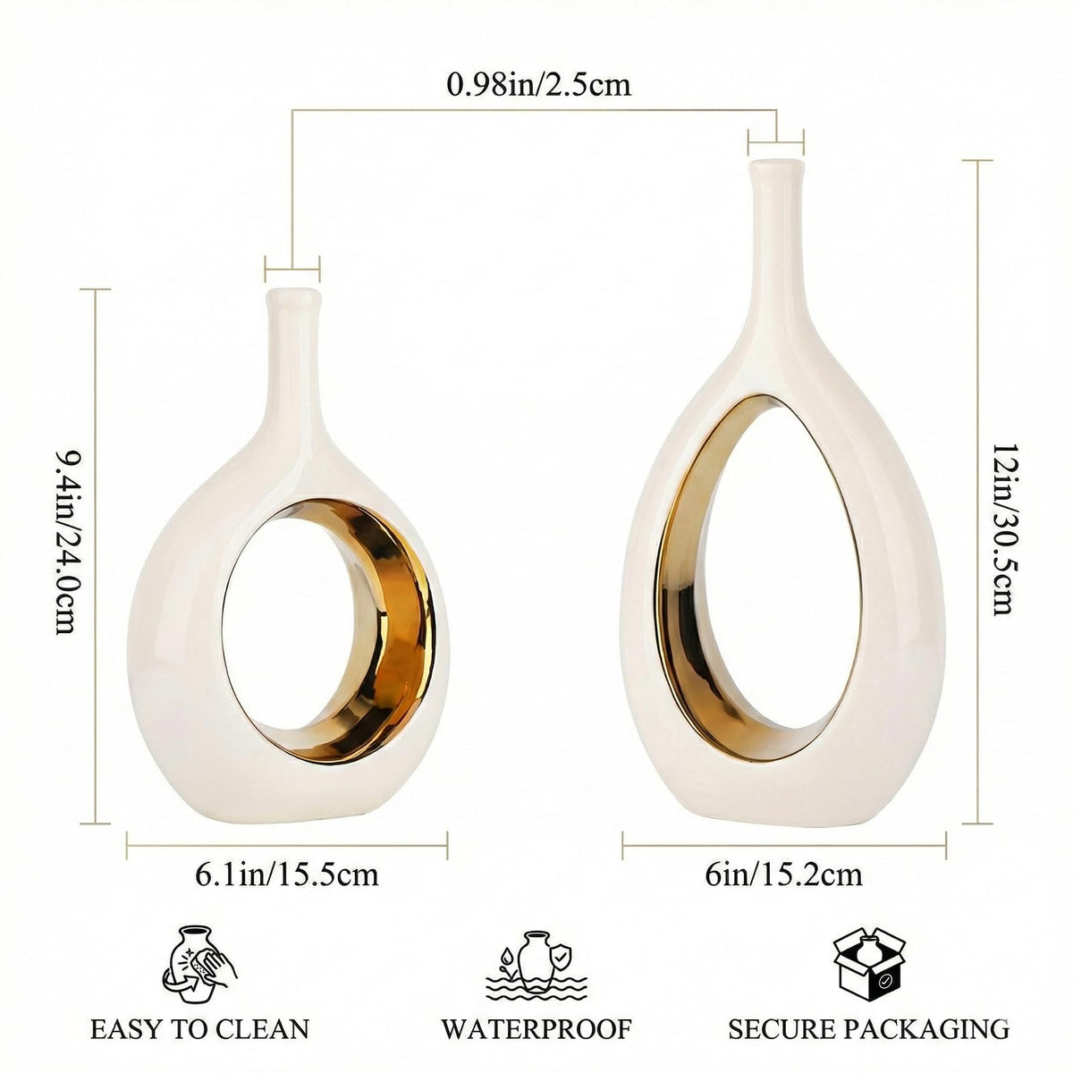 White and Gold Vase Ceramic White Vases Home Decor Modern - LCCCK Official Imagery - 4