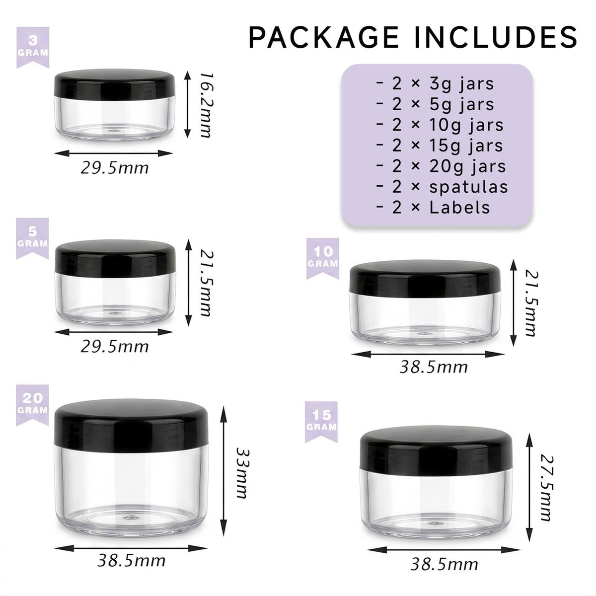 10pcs Small Travel Containers 3 5 10 15 20 Gram Sample Jars - ZEJIA Official Product Imagery - 8