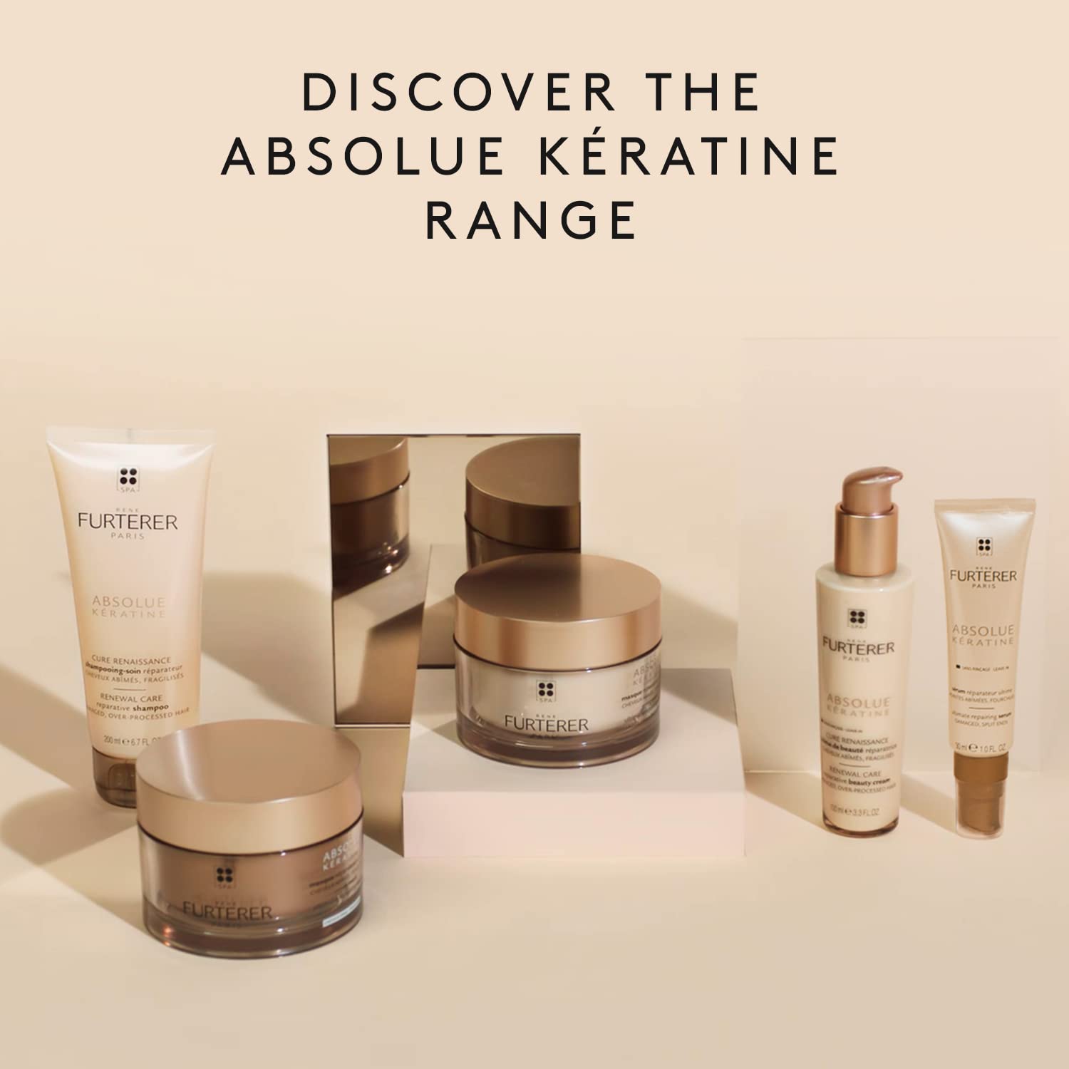 Elefair Rene Furterer Absolue Keratine Ultimate Repair serum for damaged hair with split ends, in a sleek bottle.