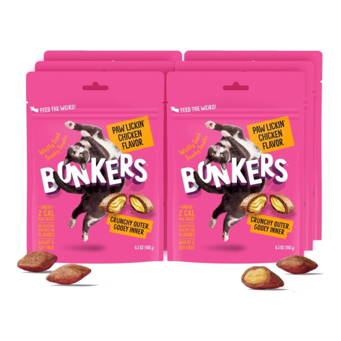 Bonkers Paw Lickin' Chicken flavored cat treats in a 6.3 oz package, ideal for training and rewarding cats.