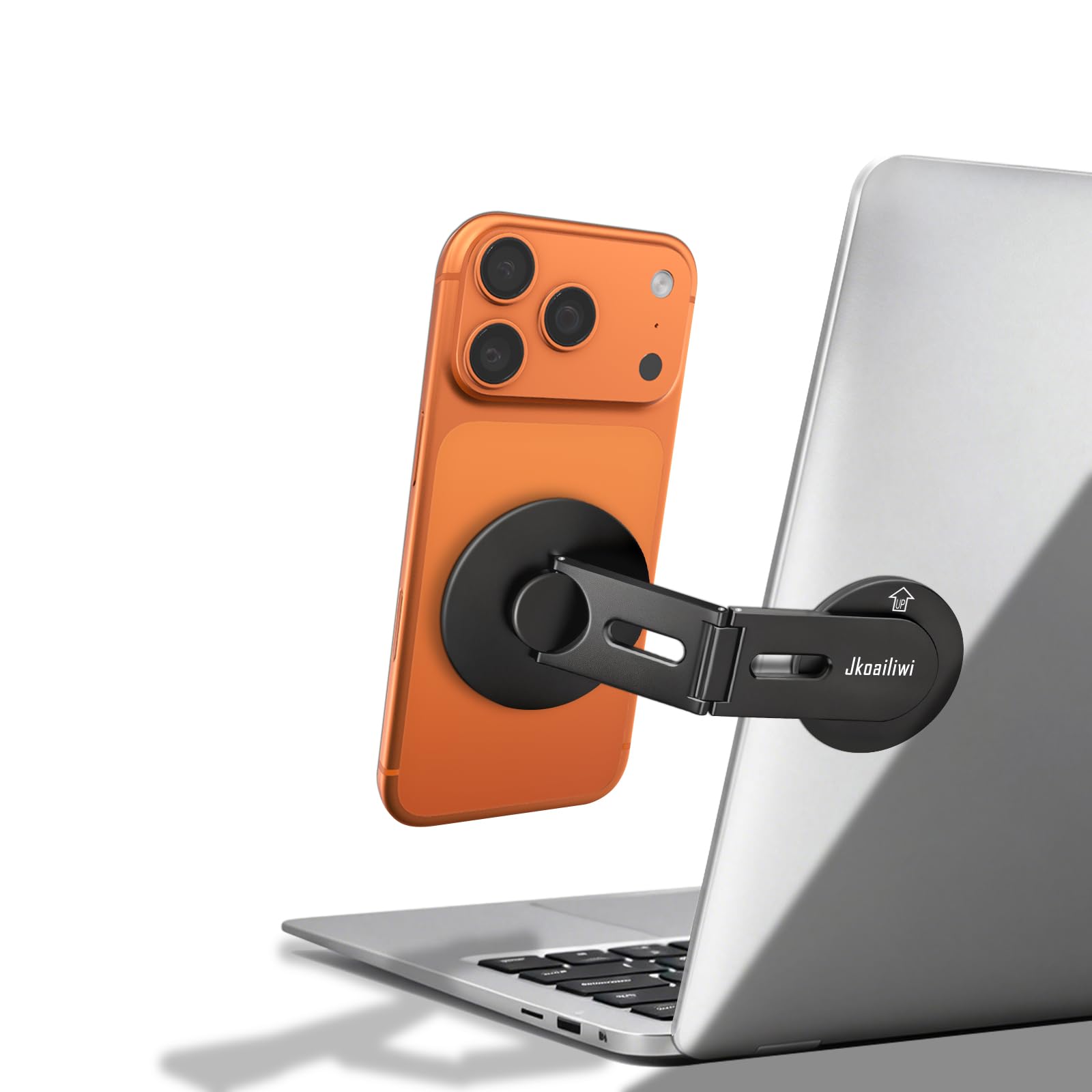 Jkoailiwi Magnetic Laptop Phone Holder Mount for Dual Screen, Invisible Foldable Design Continuity Camera Mount for Magsafe iPhone 12-17 Series, Aluminum Extended Side Mount Stand for MacBook, Tesla