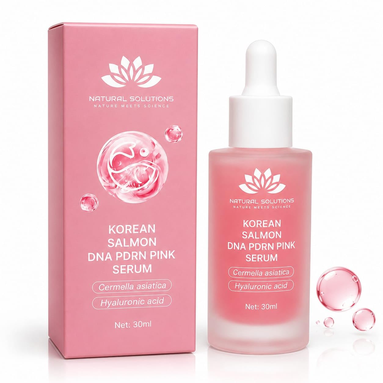 Korean Salmon DNA PDRN Pink Serum, Hyaluronic Acid, Peptides, - Natural Solutions Nature Meets Science