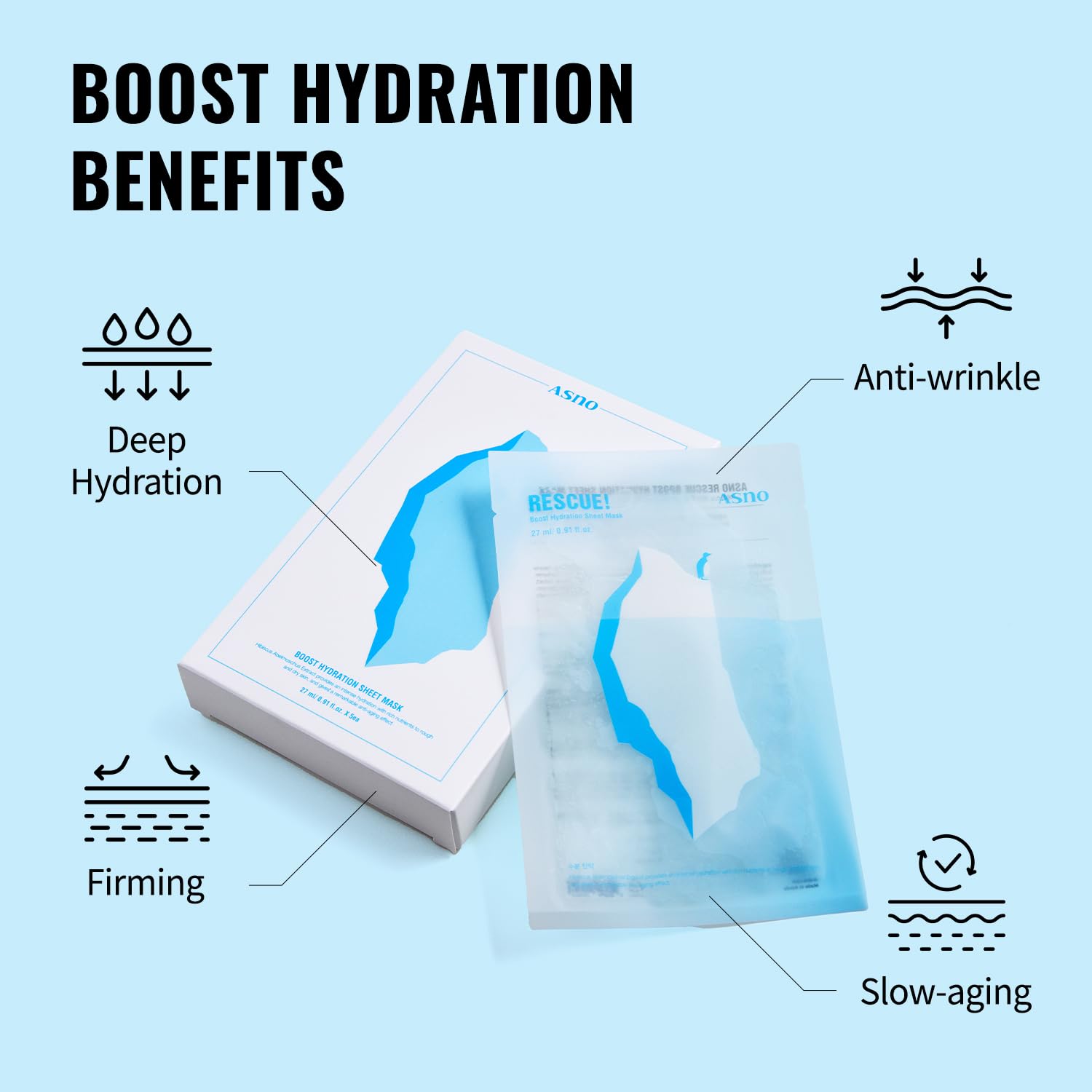 ASNO Rescue Boost Hydration Sheet Mask 5ea – Vegan Collagen - ASNO