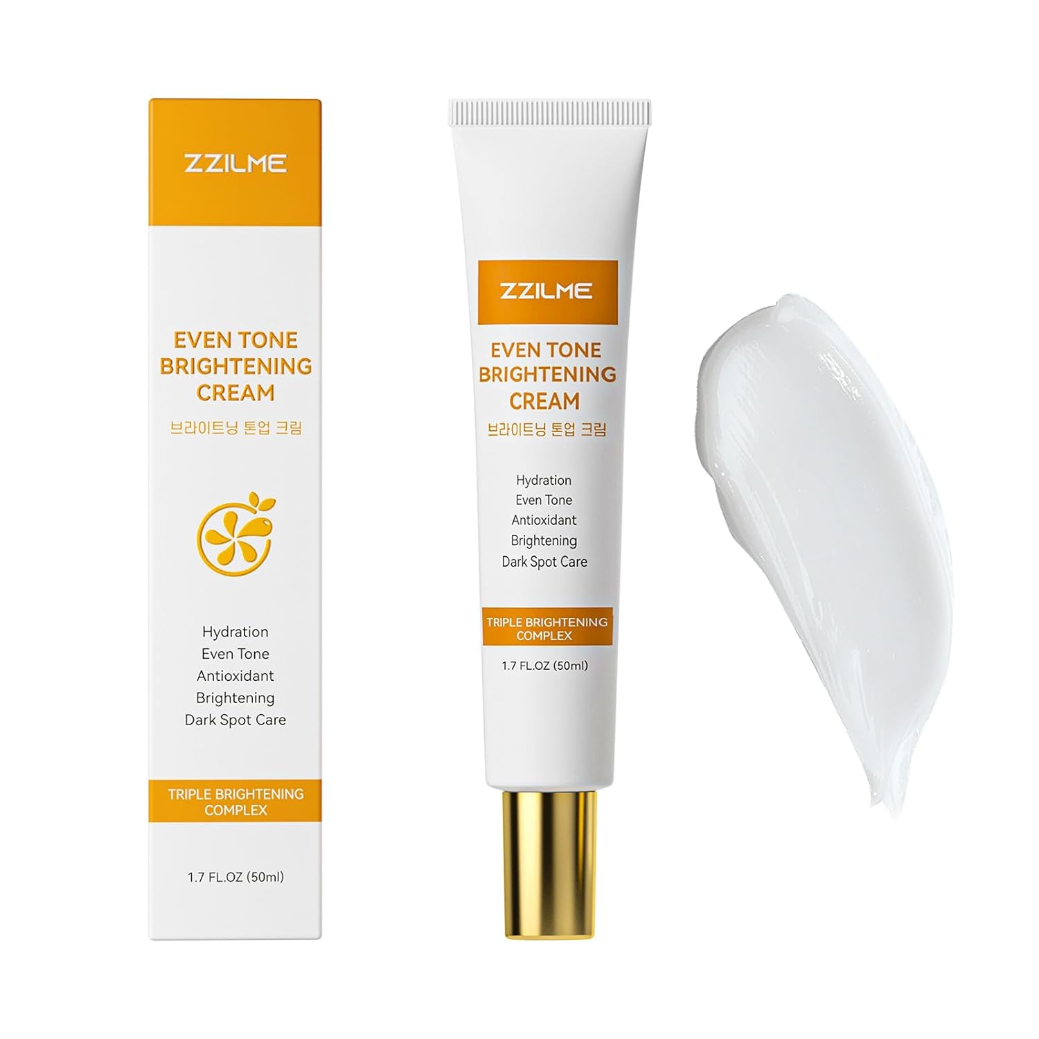 ZZILME brightening cream for face, body, and underarms with niacinamide, shown in a white jar with a silver lid.