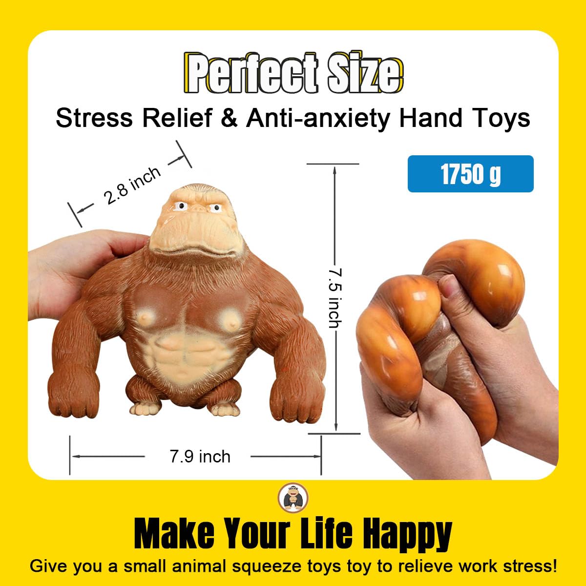 Jumbo Monkey Sand Squishy Toy Stretchy Gorilla Fidget Toy in - YHan Official Imagery - 3