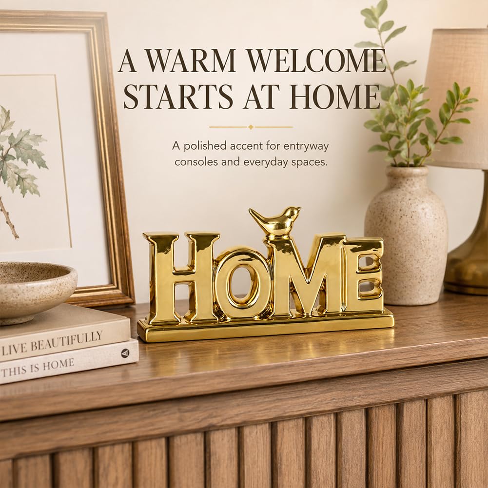 Gold HOME Sign Decor 9 8 Ceramic Shelf Decor with Bird for - UANYEMON Official Imagery - 5