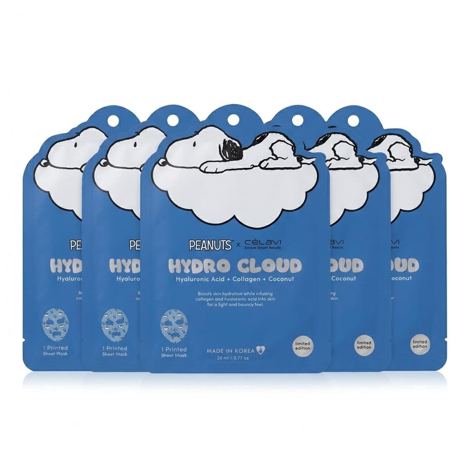 CELAVI 5 Pack Peanuts Snoopy Printed Sheet Mask, Cute Face Masks - Celavi Cosmetics