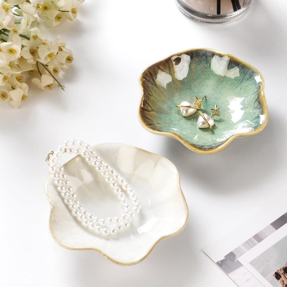 JAMEND CLXP Lotus Leaf Shape Ring Holder Dish, Small Key Bowl, Ceramic Trinket T - JAMEND CLXP Official Product View 4