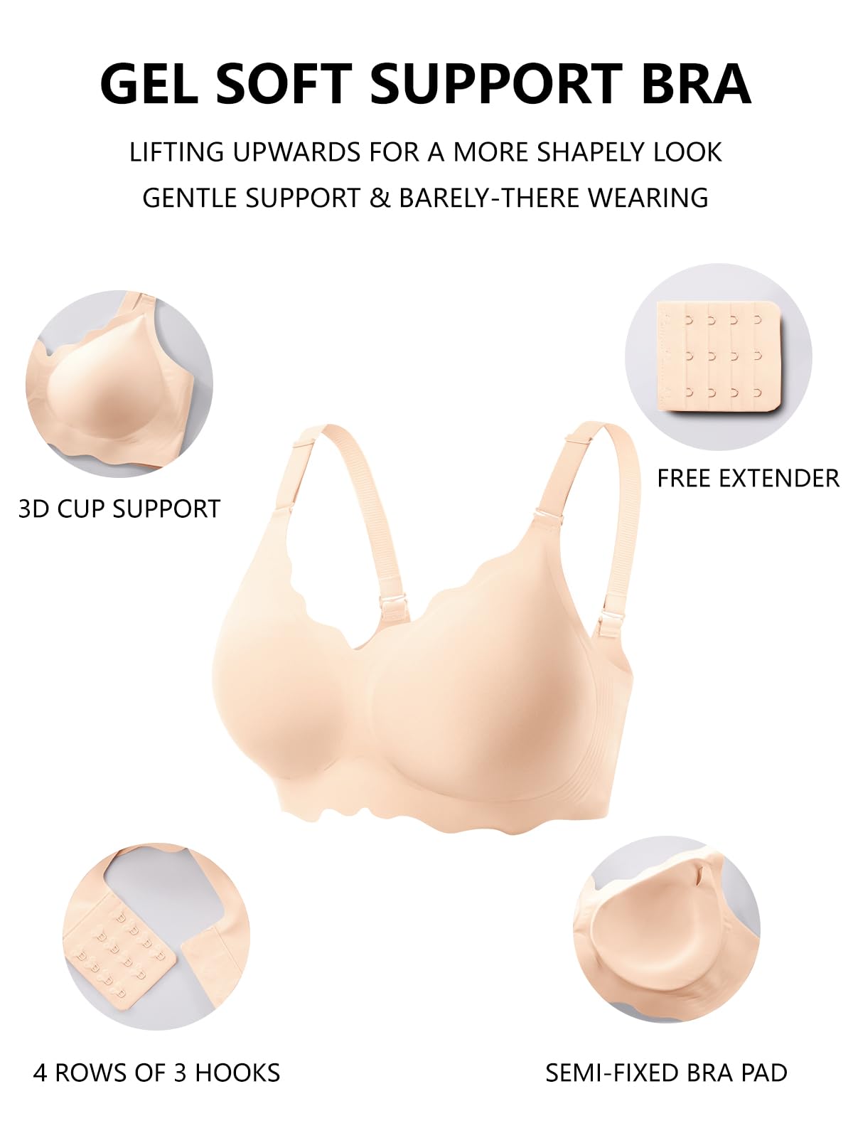 COCOMARTS Jelly Bras for Women No Underwire Scalloped Wireless Push Up - View 4