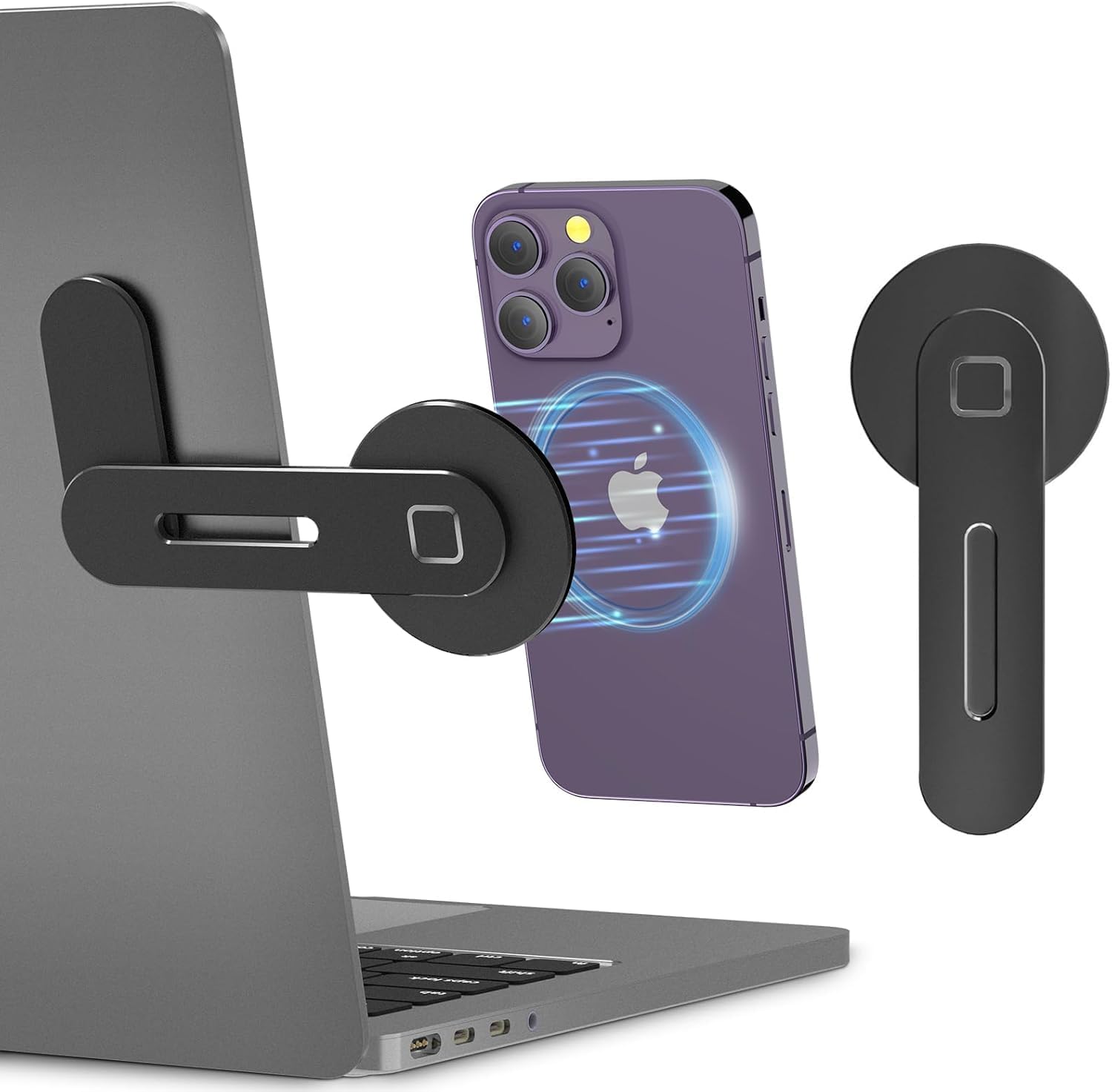 GadgetBite Magnetic Phone Holder for Laptop Phone Mount Designed for iPhone 17/16/15/14/13/12 MagSafe Adjustable Phone Holder Monitor Side Mount Slim Portable Foldable Computer Expansion Bracket Black