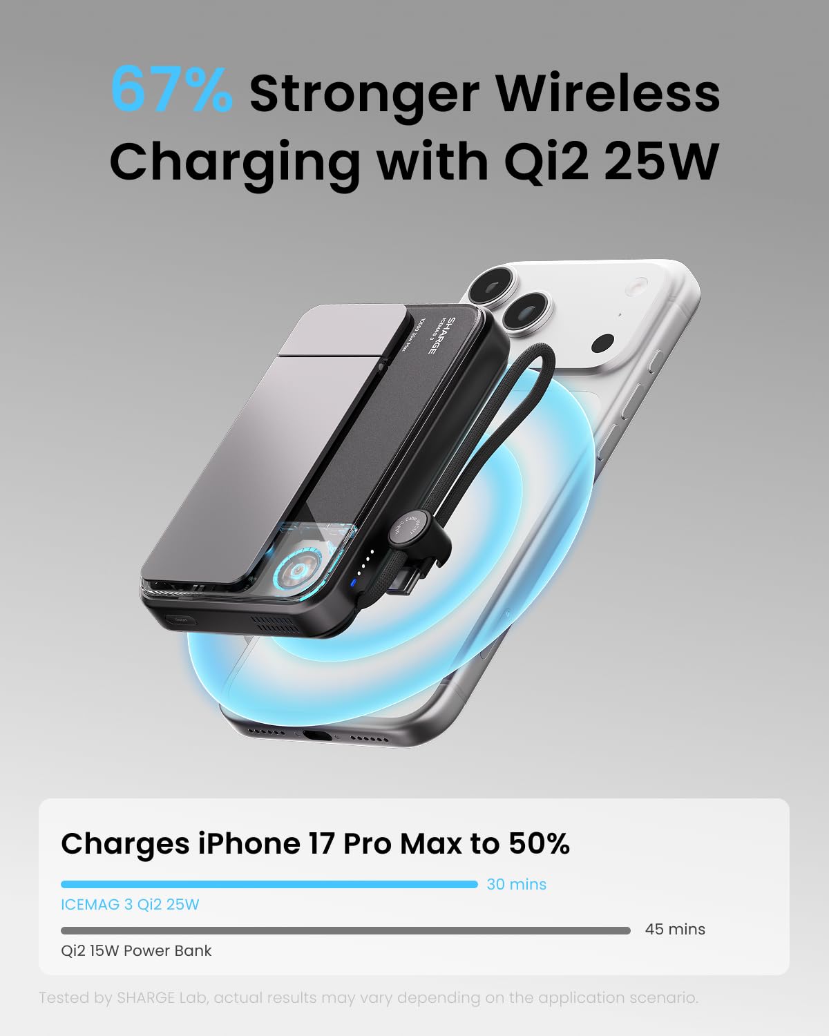 sharge for MagSafe Power Bank Qi2.2 25W 10000mAh Magnetic Portabl by sharge - Angle View 2