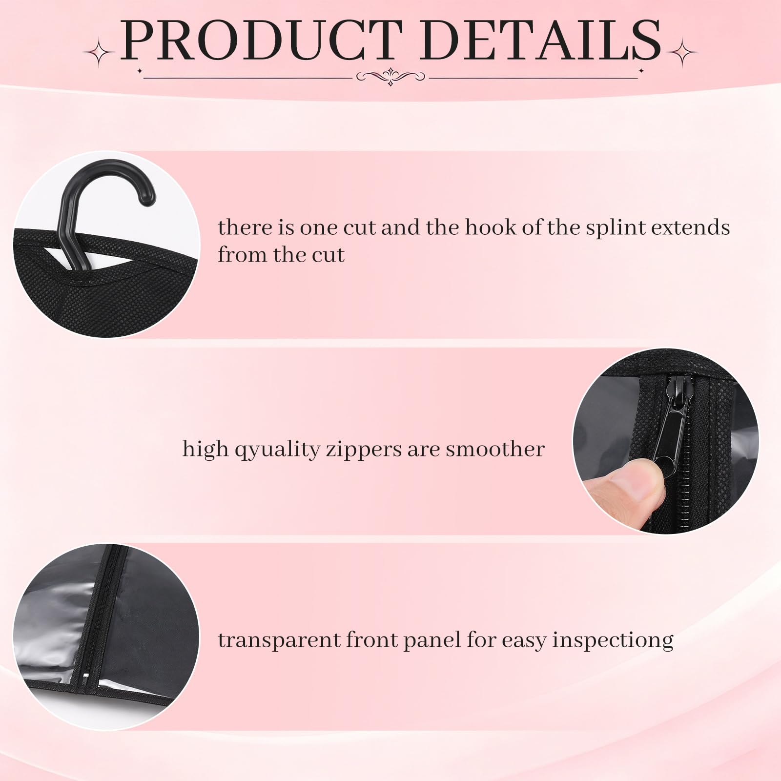 Awiniyeer 12 PCS Wig Storage Bags with Hanger, Dust-Proof Wig Holder for Multiple Wigs, Hair Extensions and Accessories, Clear Window Wigs Bags Storage Organizer(Black)
