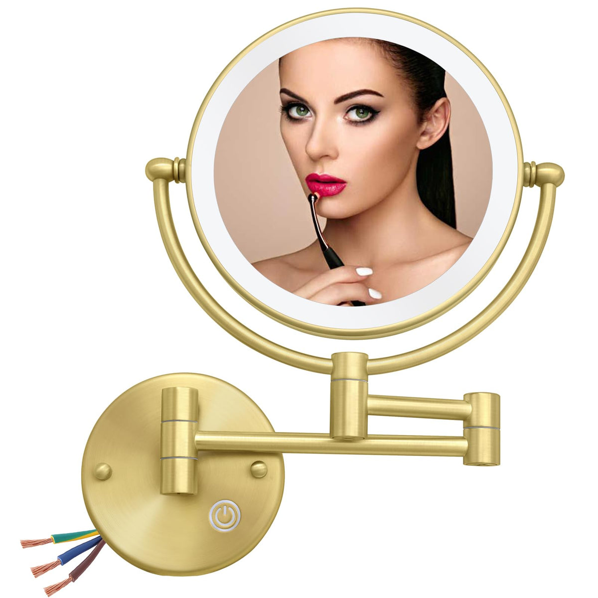 Lighted Makeup Mirror Wall Mounted Gold Double Sided 1 5X - RECKODOR Official Imagery - 1