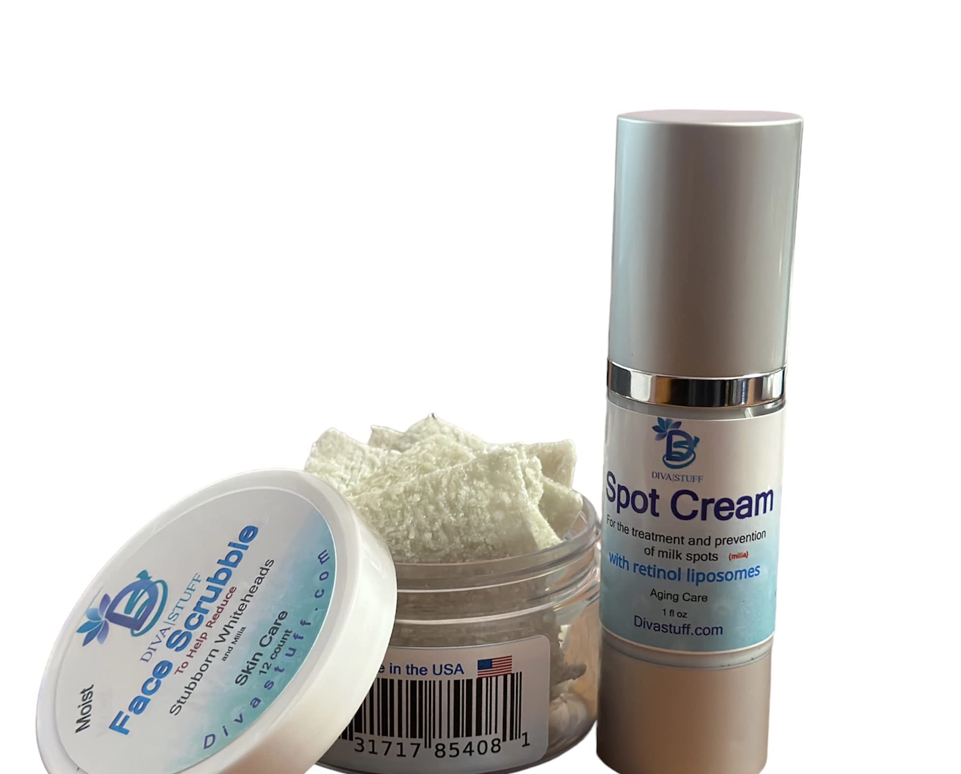 Double Duty Face Scrub and Cream Set for Milk Spots, Whiteheads, - Diva Stuff