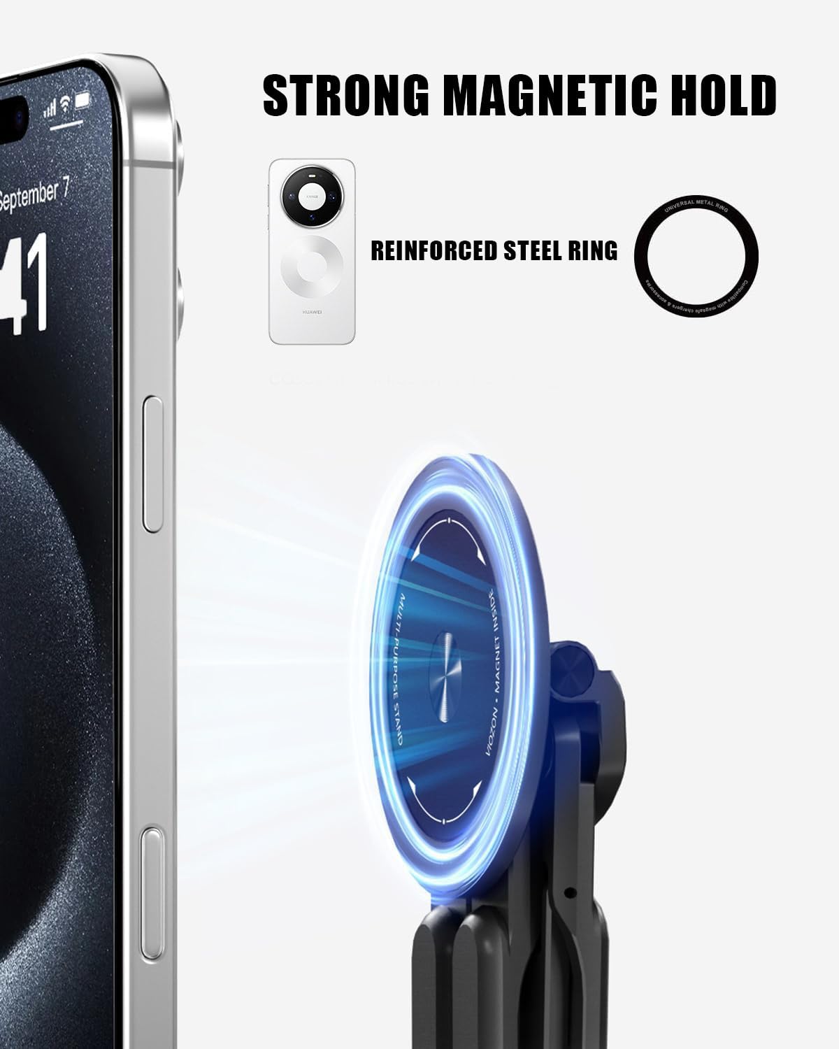 GENTERUN 3-in-1 laptop stand with magnetic phone holder, adjustable aluminum riser for MacBook and iPhone with MagSafe.