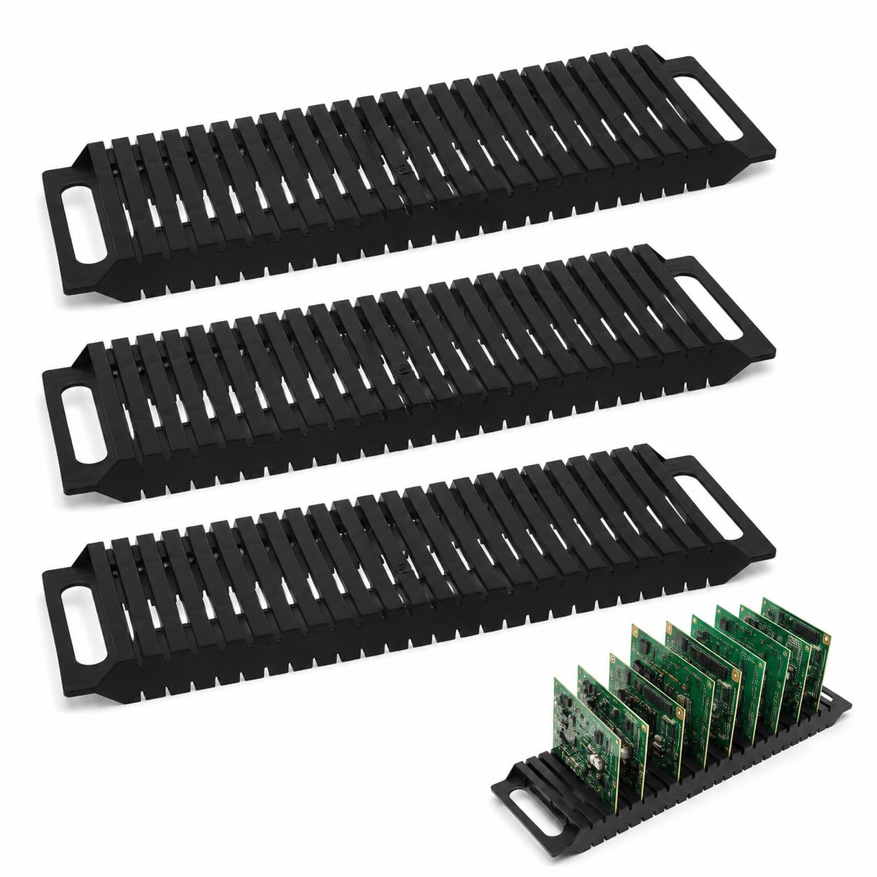 Hemoton ESD PCB holder rack with 25 slots for circuit board storage, mounted bracket for organized circuit board management.