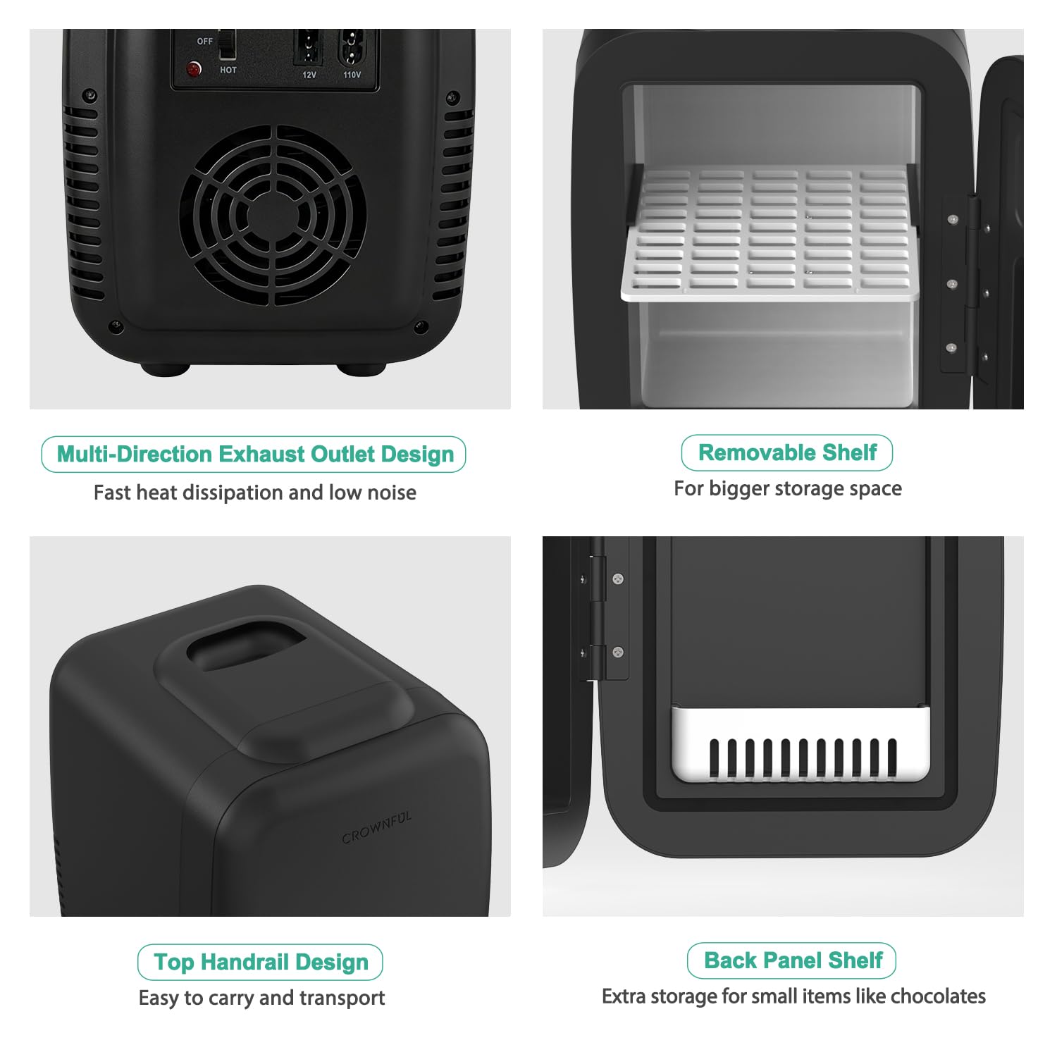 CROWNFUL Mini Fridge, 4 Liter/6 Can Portable Cooler and Warmer - CROWNFUL