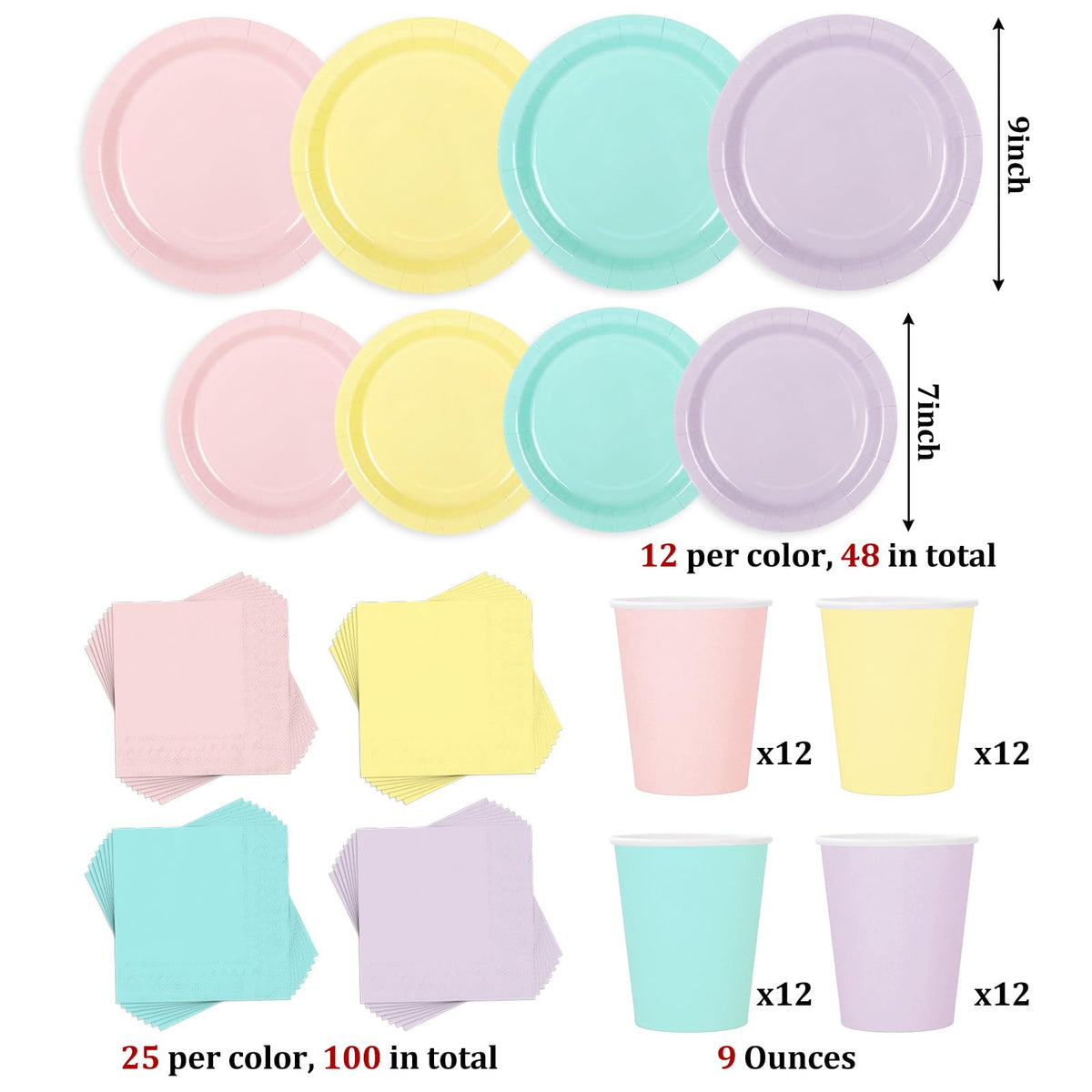 Whaline 244Pcs Pastel Rainbow Tableware Set Serves 48 4 - Whaline Official Imagery - 4
