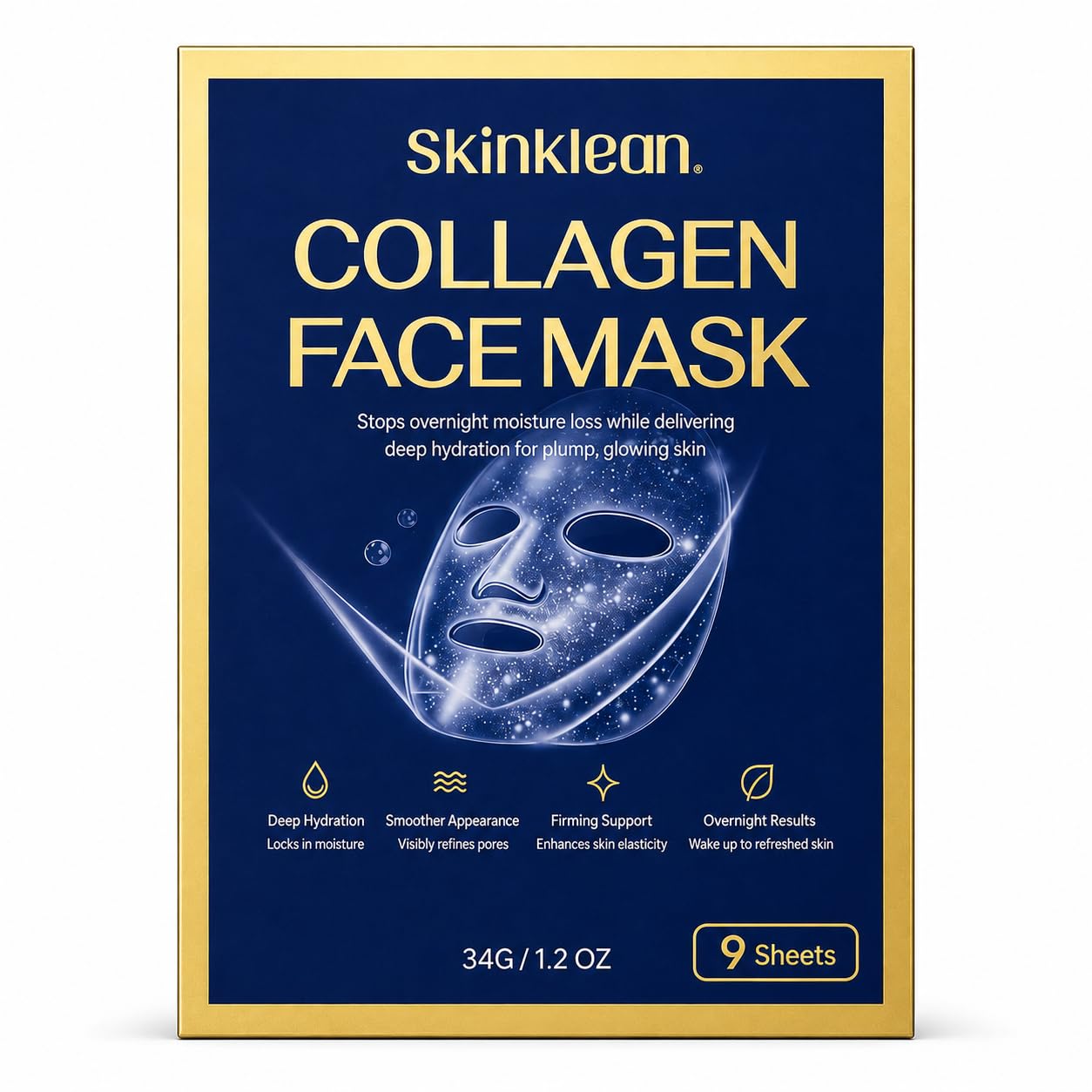 SkinKlean Collagen Face Mask 9 Pack,Hydrating Sheet Masks for - Product Imagery