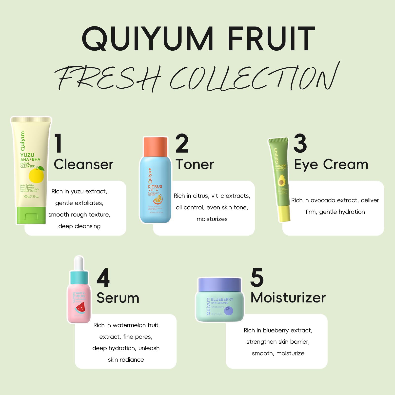Fruit Skincare Set for Teen Girl, 5 Daily Routine Beauty Skin - QUIYUM