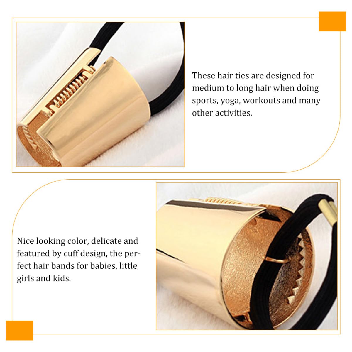 Gold metal hair tie by PLAFOPE, featuring a sleek elastic ponytail holder for everyday styling and secure hair management.