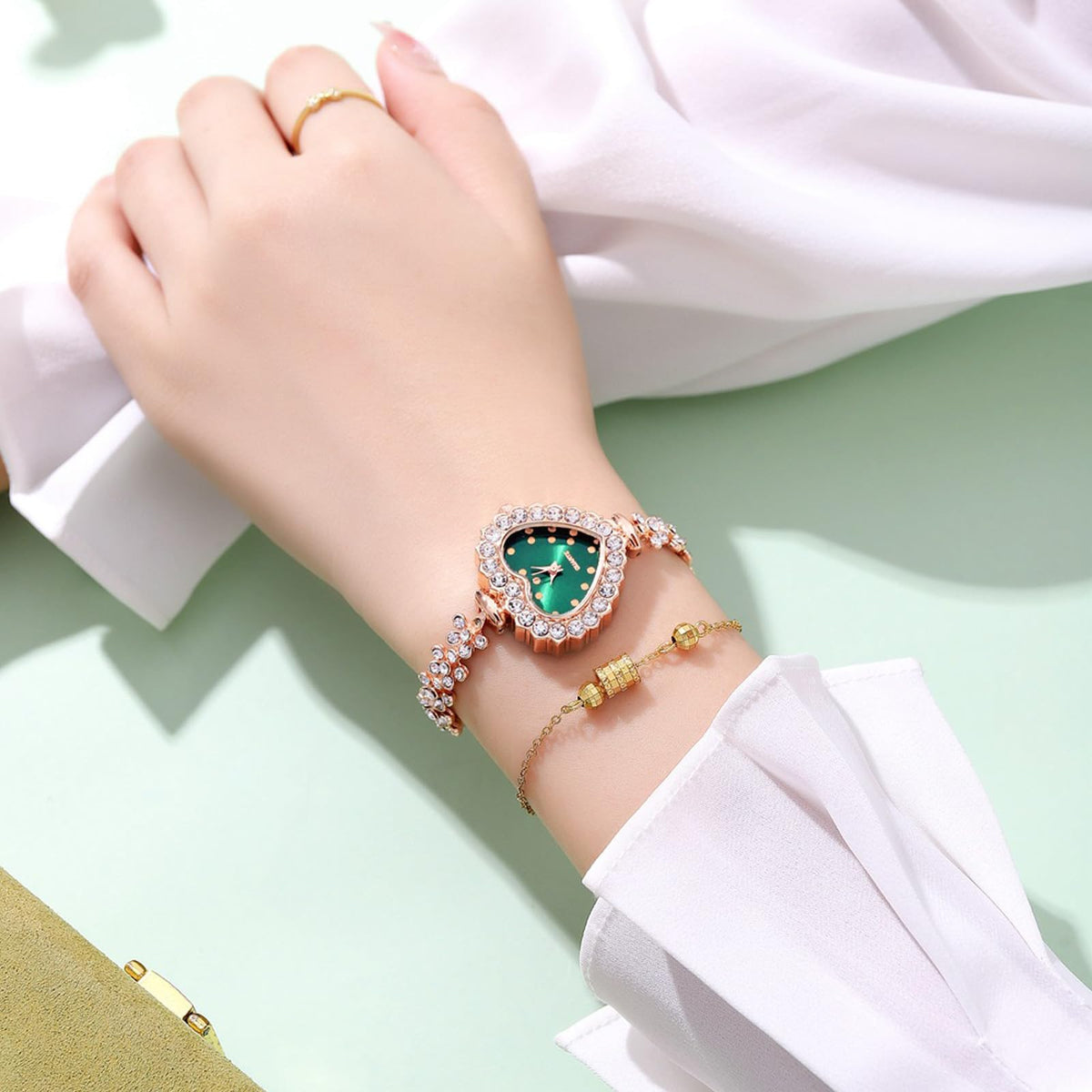 5Pcs Fashionable Diamond Heart Shaped Women Watch Bracelet - Dacdyi Official Imagery - 6