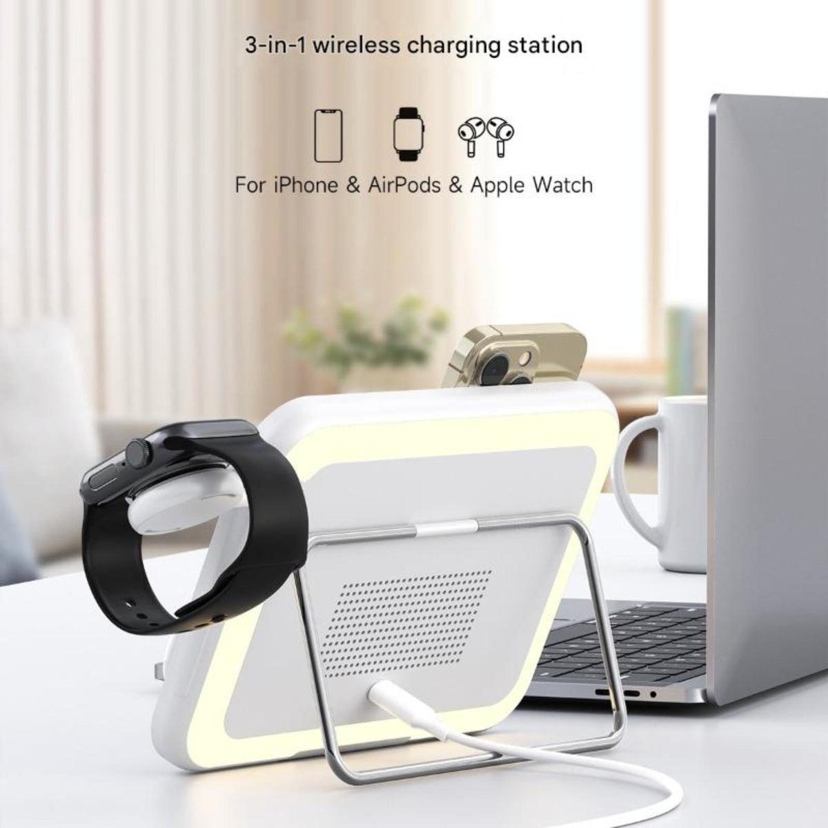 3 in 1 Wireless Charging Vanity Mirror LED Makeup Mirror - WZZHHJ Official Imagery - 3