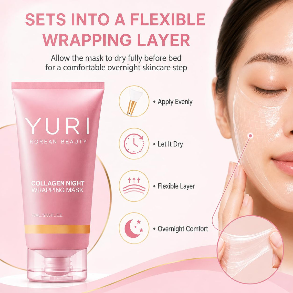 Official YURI Collagen Overnight Wrapping Peel Off Face Mask - BIeue Soothe Official Imagery - 6