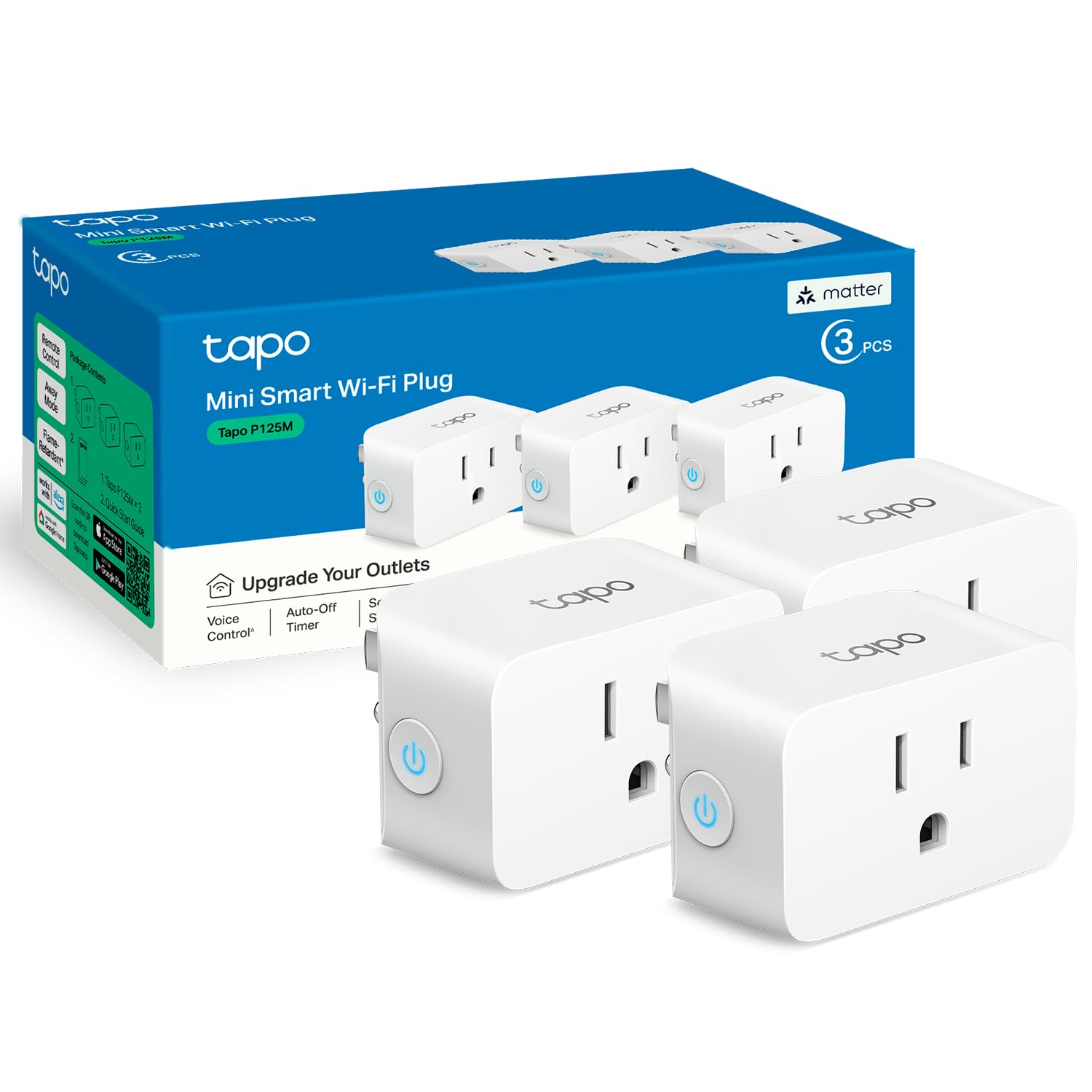 TP-Link Tapo Matter Supported Smart Plug Mini, Compact Design, 15A/1800W Max, Su - Tapo Official Product View 1
