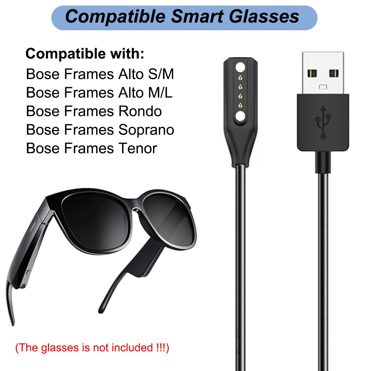 Emilydeals Charger for Bose Frames Smart Glasses, Replacement USB by Emilydeals - Angle View 3