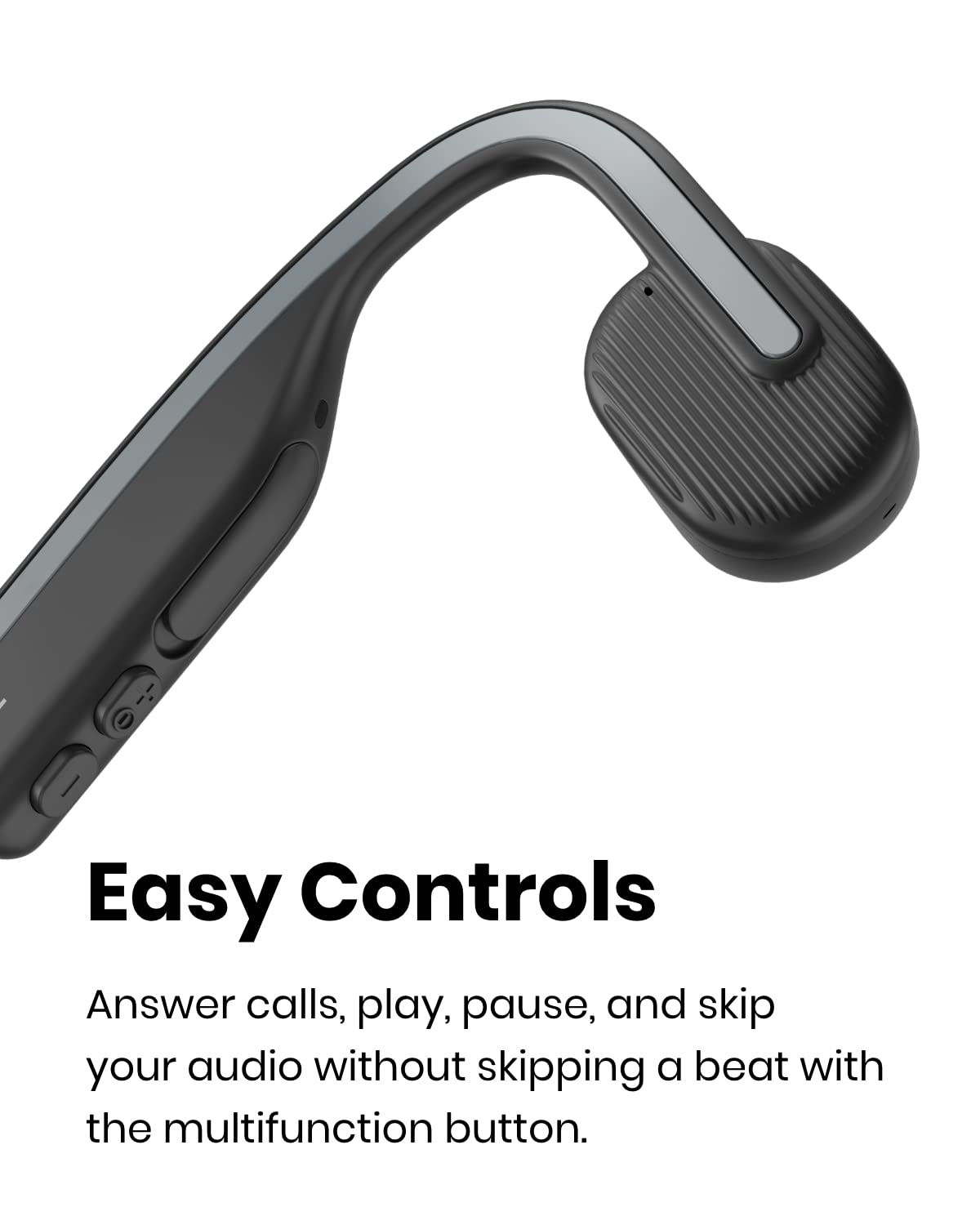 SHOKZ OpenMove bone conduction wireless headphones in grey, open-ear design for running and workouts, sweatproof with sticker pack.