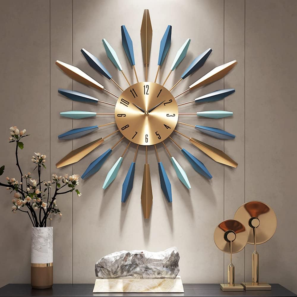Large YISITEONE metal wall clock with a mid-century design, silent movement, and a non-ticking mechanism, perfect for modern decor.