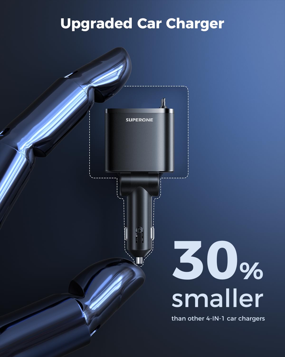 Retractable Car Charger, SUPERONE 99W Car Phone Charger with Dual by SUPERONE - Angle View 7