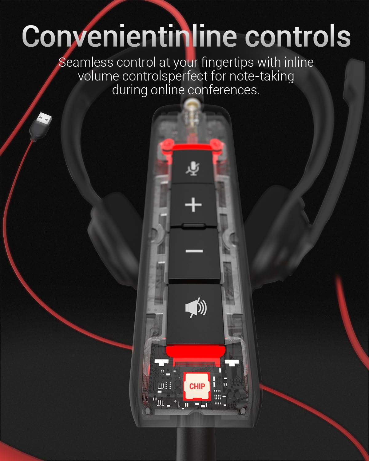 NUBWO HW02 USB computer headset with clear microphone, lightweight black on-ear headphones for calls, webinars, and chat.